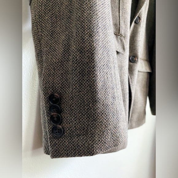 Joseph Abboud Tweed Herringbone Wool Blazer Sport Coat Jacket Brown Elbow Patch - Picture 4 of 12